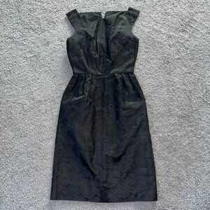VINTAGE RETRO PIXIE OF CALIFORNIA FEMININE 60's BLACK BROCADE COCKTAIL DRESS - S